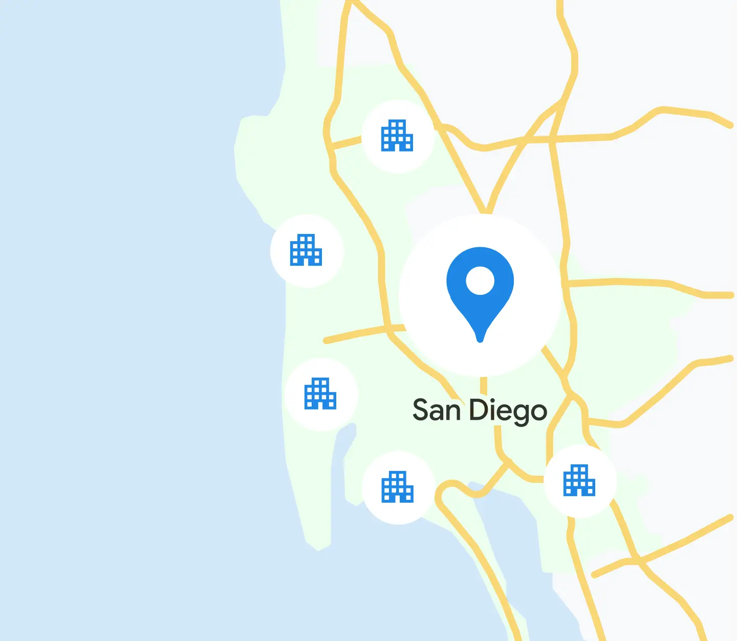 An illustration of a map describing the availability of GFiber in San- Diego
