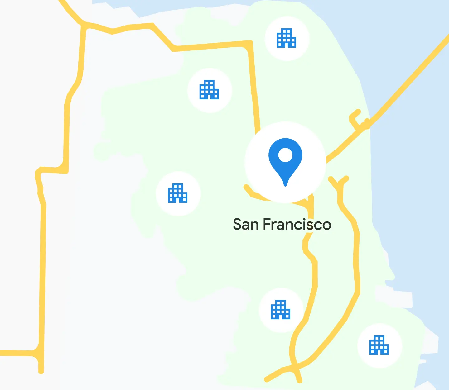 An illustration of a map describing the availability of GFiber in San- Francisco